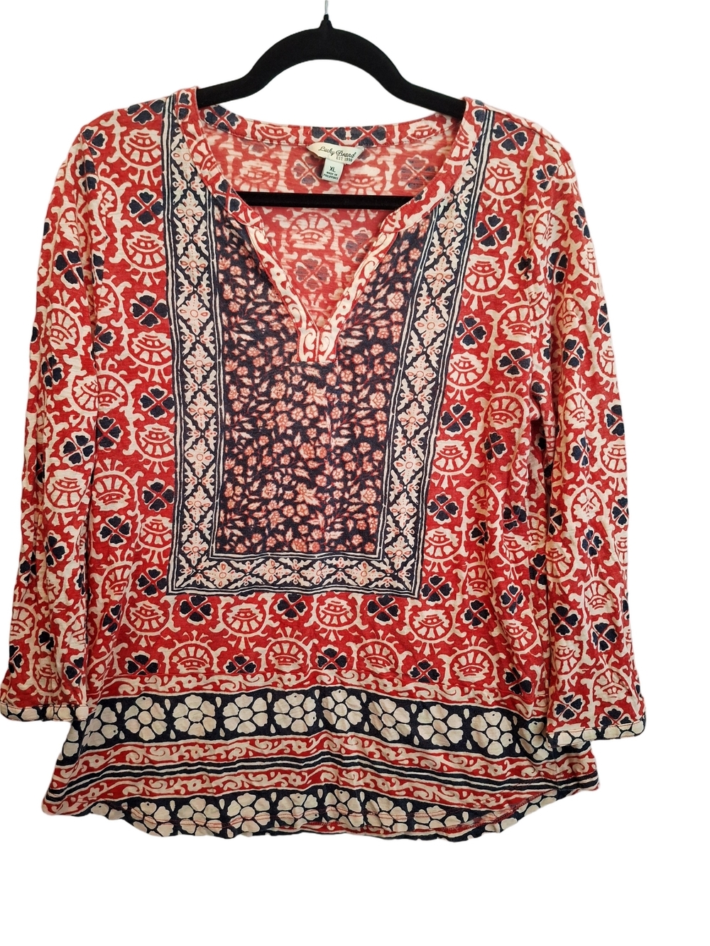 Lucky Brand Coral and Navy Printed Tunic Top